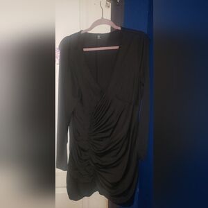 SHEIN Black Ruched Long Sleeve Dress